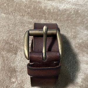 34” brown leather belt. Total length is 37.5” Belt is 1.5” wide